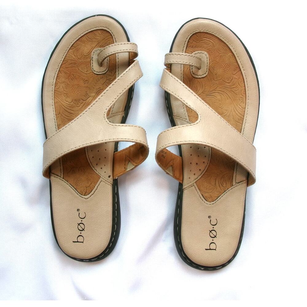 b.o.c. Laurina Toe Loop Slide Sandals Beige Comfort Women's Size 7